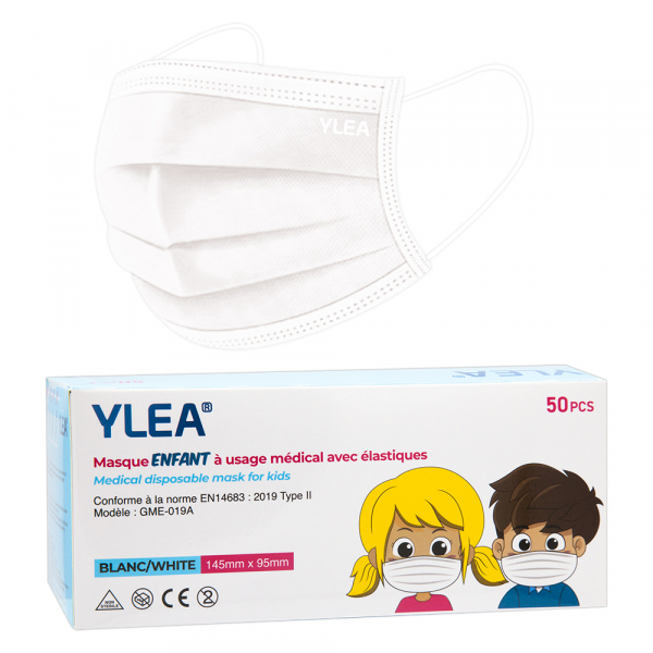 Boite de 50 masques chirurgicaux pédiatriques ENFANT YLEA 